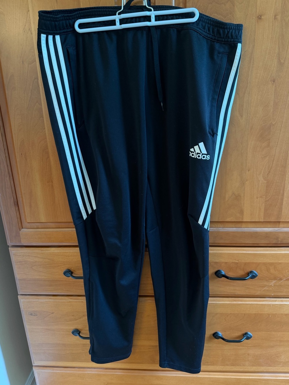 Adidas Men’s Black Track/Soccer Pants with White Stripes